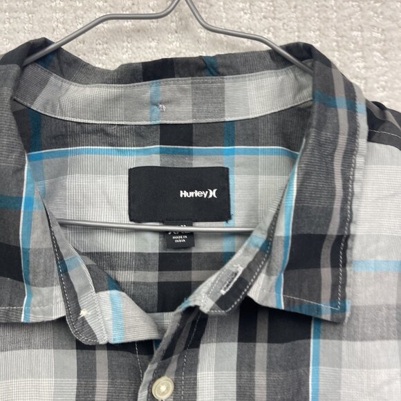 Y2K Hurley Shirt Mens XXL Light Grey / Blue Button Up Skater Surfer Beach Casual - Picture 7 of 15